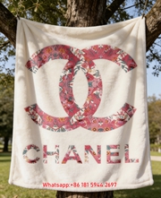 Chanel Pink Floral CC Logo Flannel Throw Blanket IMG_6654